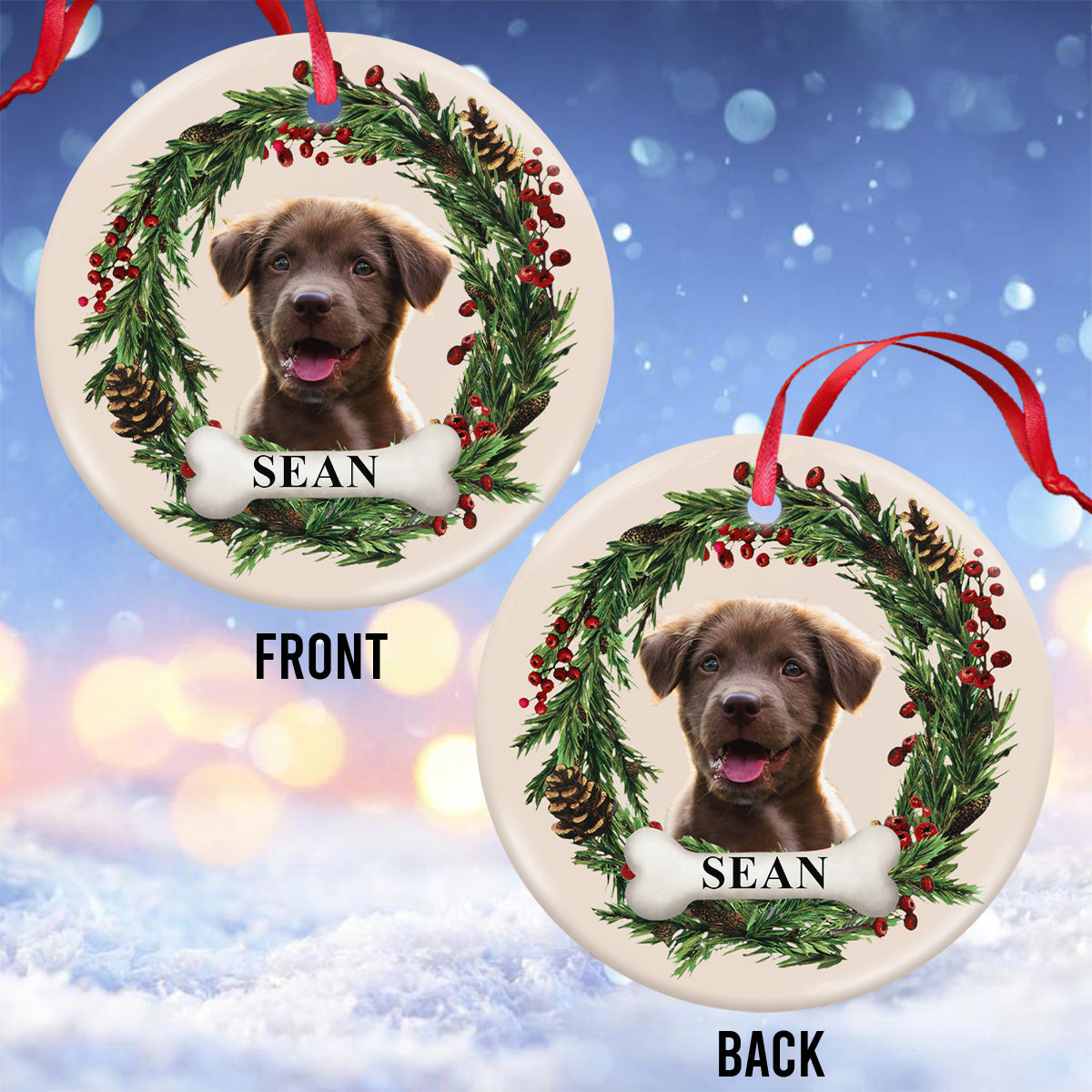 Lovely Dog/Cat Face - Personalized Dog Ceramic Circle Ornament