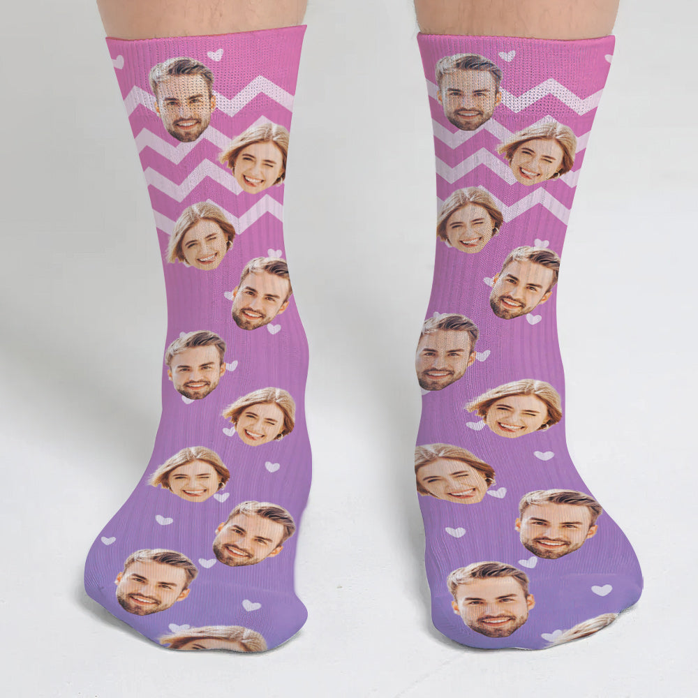 Custom Face Purple Pattern - Personalized Couple Socks
