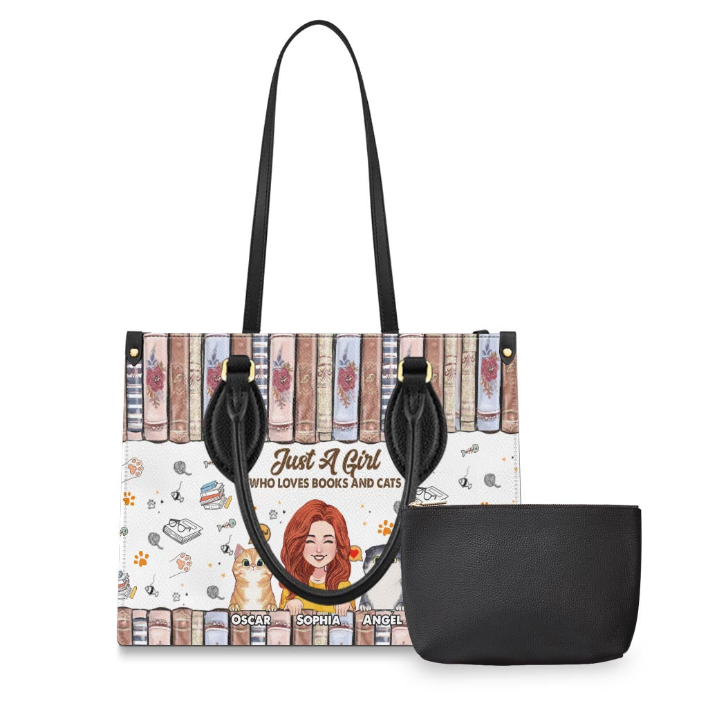 Love Books And Cats - Personalized Book Leather Handbag