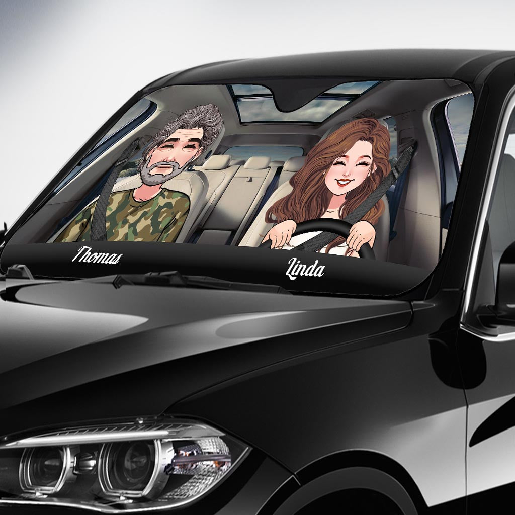Adventure Awaits - Husband And Wife gift for wife, husband, girlfriend, boyfriend, mom, dad - Personalized Car Sunshade