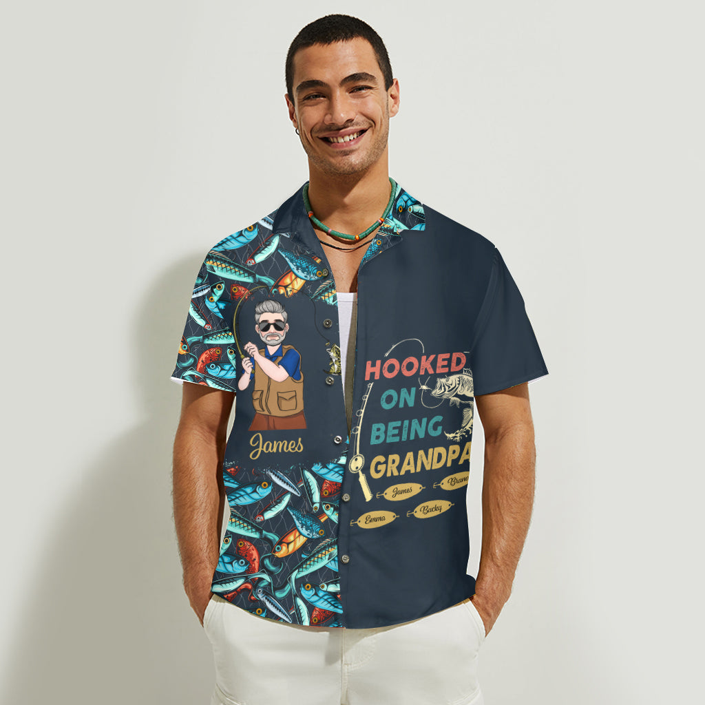 Hooked On Being Daddy - Fishing gift for dad, grandpa, him, husband - Personalized Hawaiian Shirt