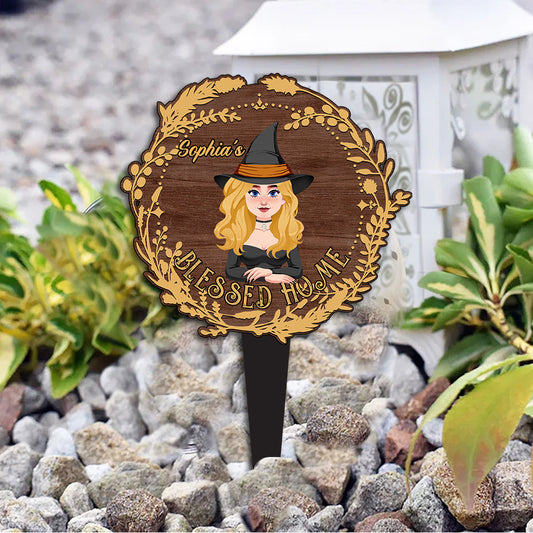 Blessed Home - Personalized Witch Acrylic Plaque Stake
