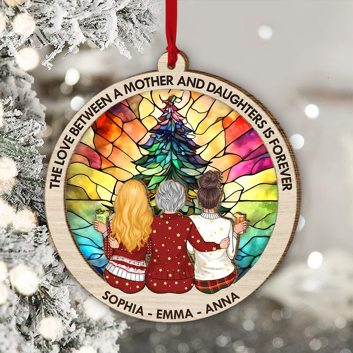 The Love Between A Mother And Daughters - Gift for mom - Personalized 2 Layered Piece Ornament