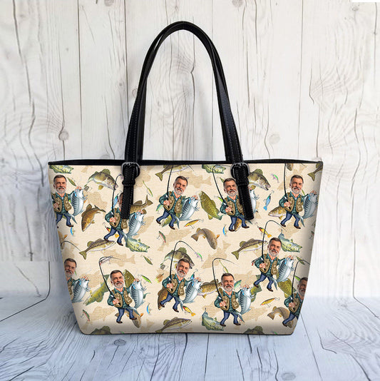 Photo Inserted Funny Fishing - Personalized Fishing Leather Bag