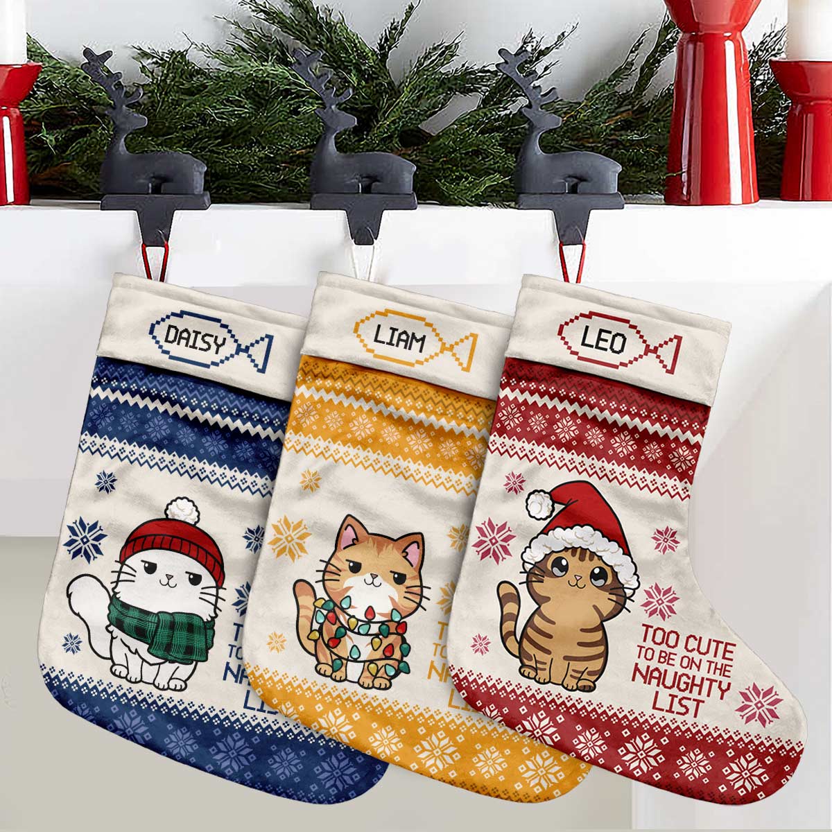 Too Cute To Be On The Naughty List - Personalized Cat Christmas Stockings