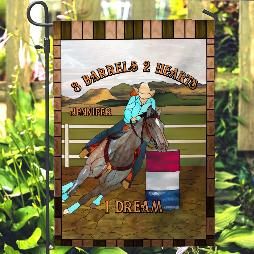 3 Barrels 2 Hearts 1 Dream - Personalized Horse Garden Flag