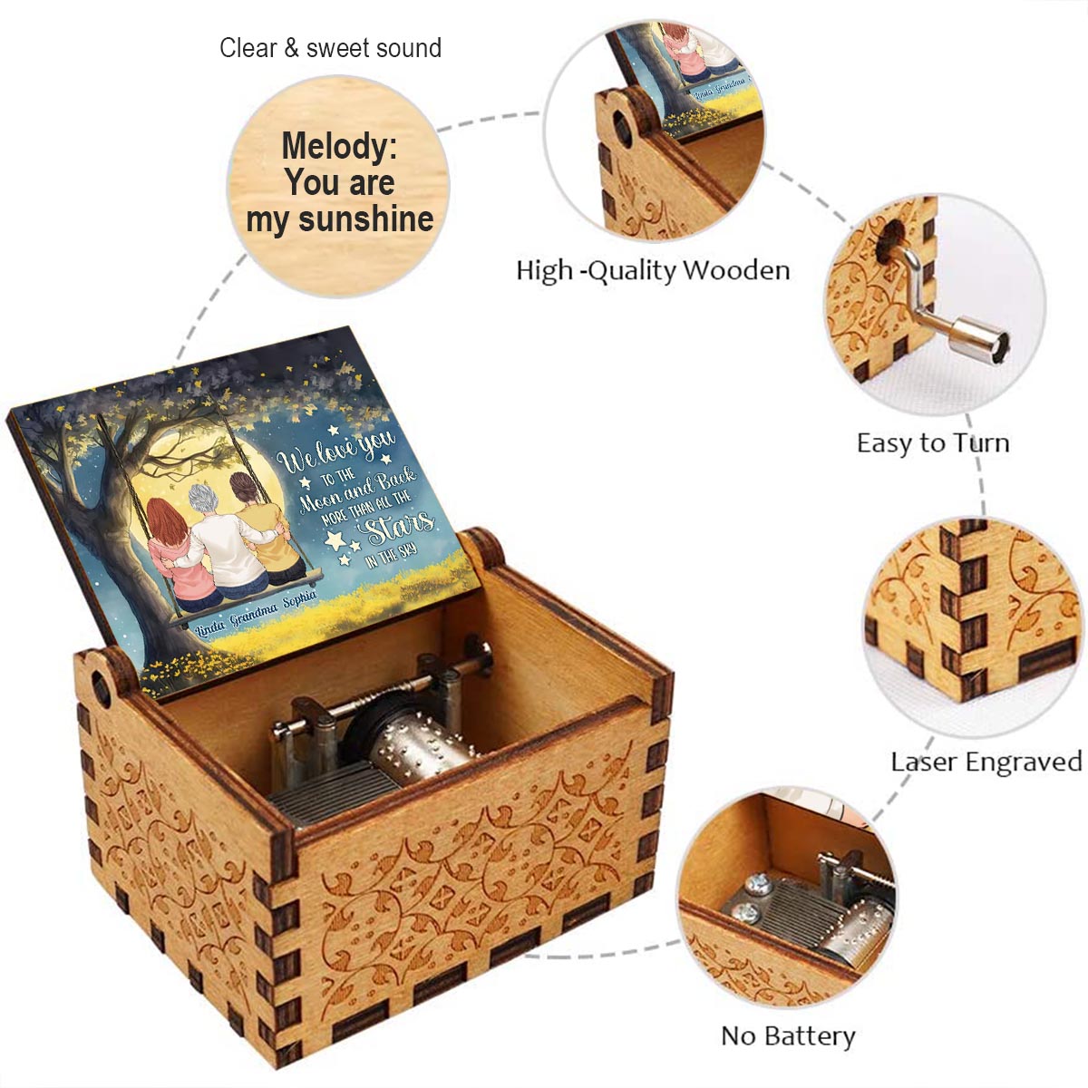 More Than All The Stars - Personalized Mother's Day Grandma Hand Crank Music Box