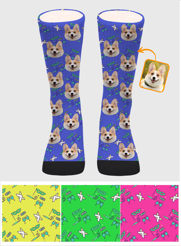 Custom Face Party Pattern - Personalized Dog Socks