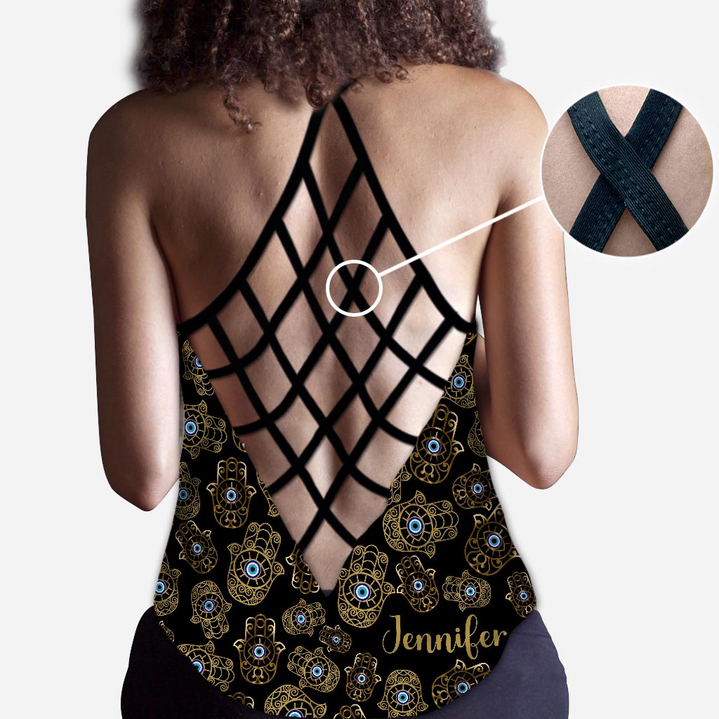 Namastay Away Hamsa Hands - Personalized Yoga Cross Tank Top