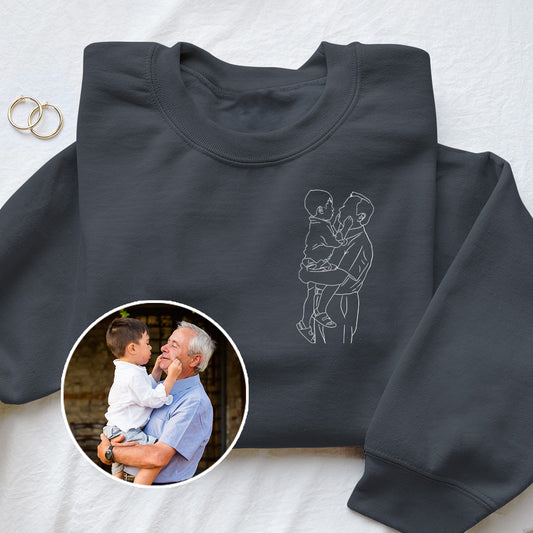 Custom Line Art - Personalized Grandpa Embroidered Sweater