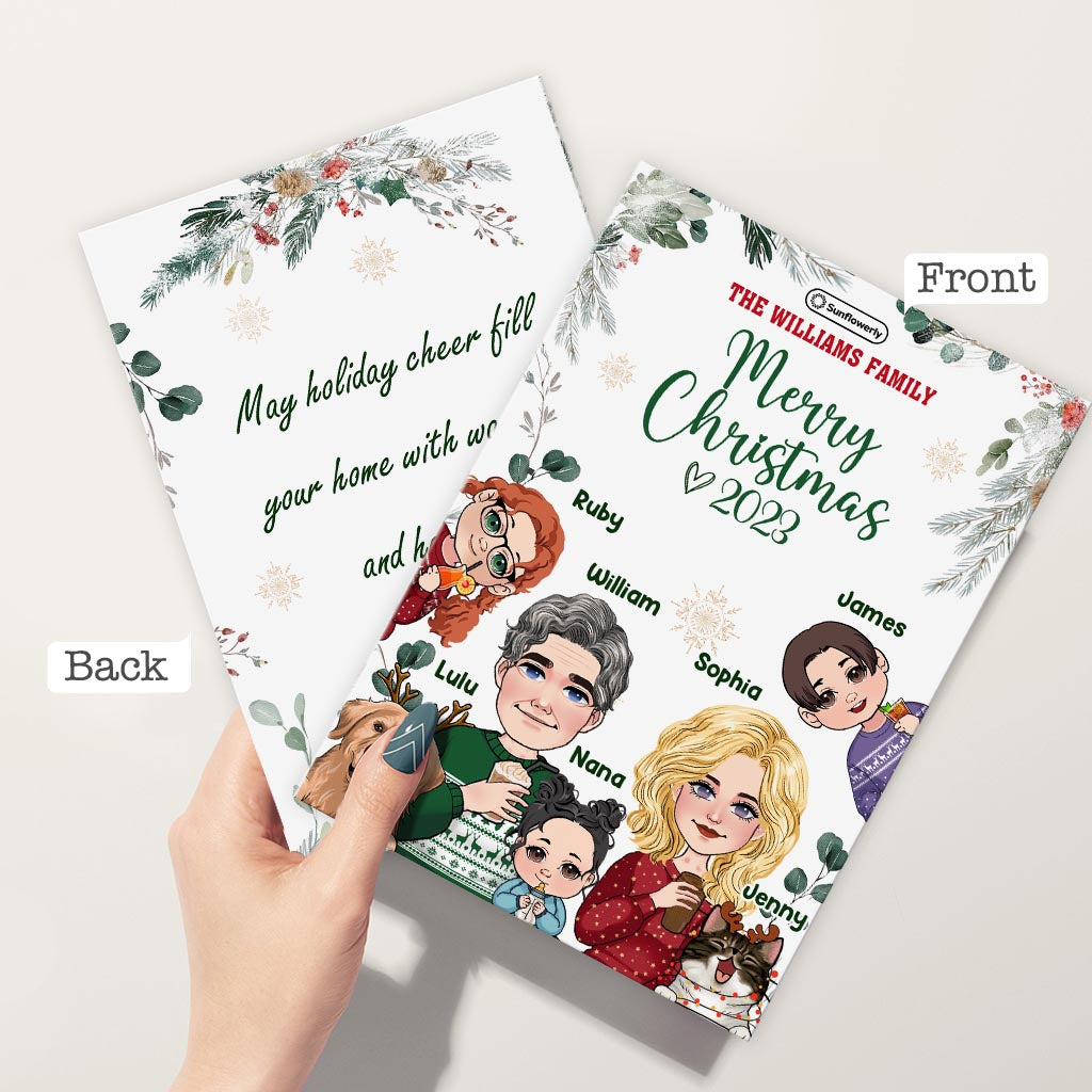 Custom Portraits Merry Christmas Card - Personalized Family Greeting Card
