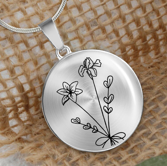 Birthday Flower - Gift for mom, wife,girlfriend, grandma - Personalized Round Pendant Necklace