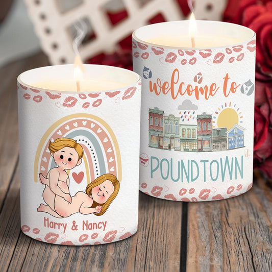 Welcome To The Poundtown Inappropriate Adult - Personalized Couple Candle With Wooden Lid