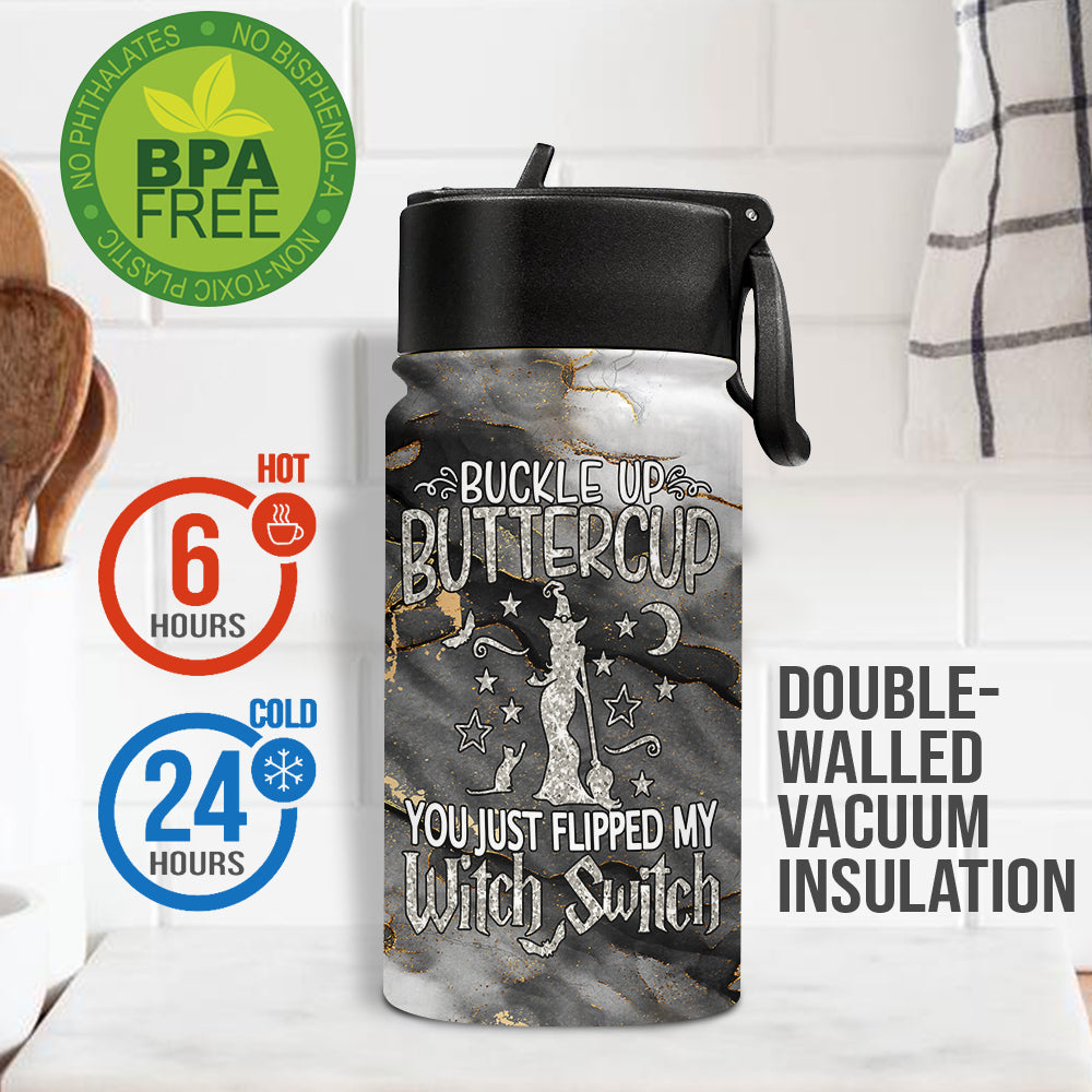 Buckle Up Buttercup - Personalized Witch Kids Water Bottle