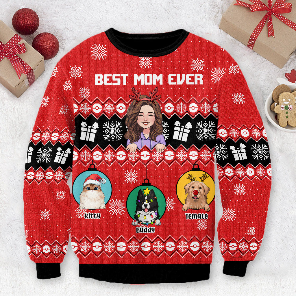 Best Mom Ever - Personalized Dog Ugly Sweater