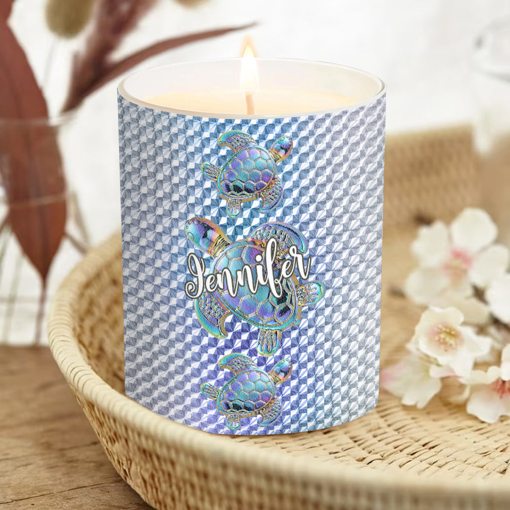 Salty Lil Beach - Personalized Turtle Candle With Wooden Lid