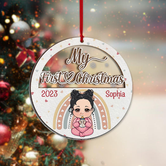 Baby 1st Christmas - Personalized Newborn 2 Layered Piece Mix Ornament