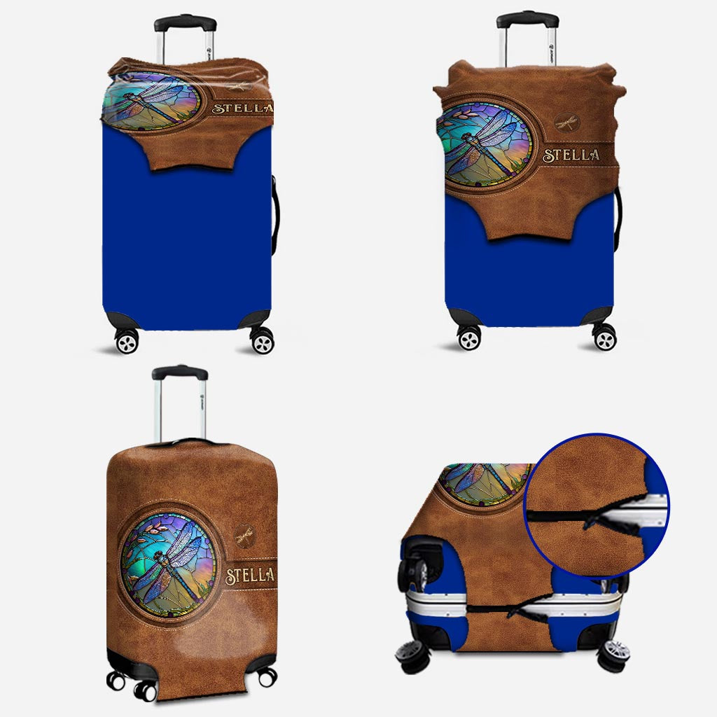 Stained Glass Dragonfly - Personalized Dragonfly Luggage Cover