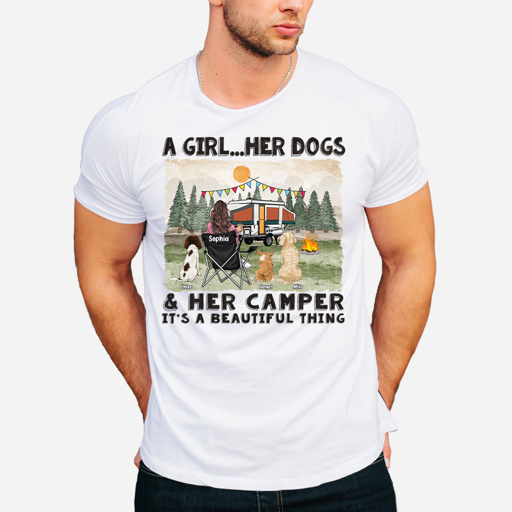 A Girl Her Dogs And Her Camper - Personalized Camping T-shirt & Hoodie