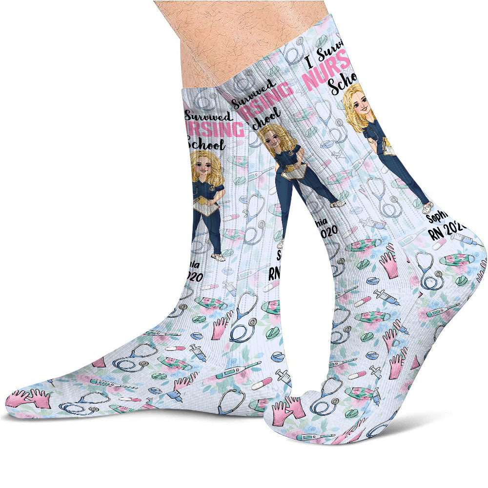 I Survived Nursing School - Personalized Nurse Socks