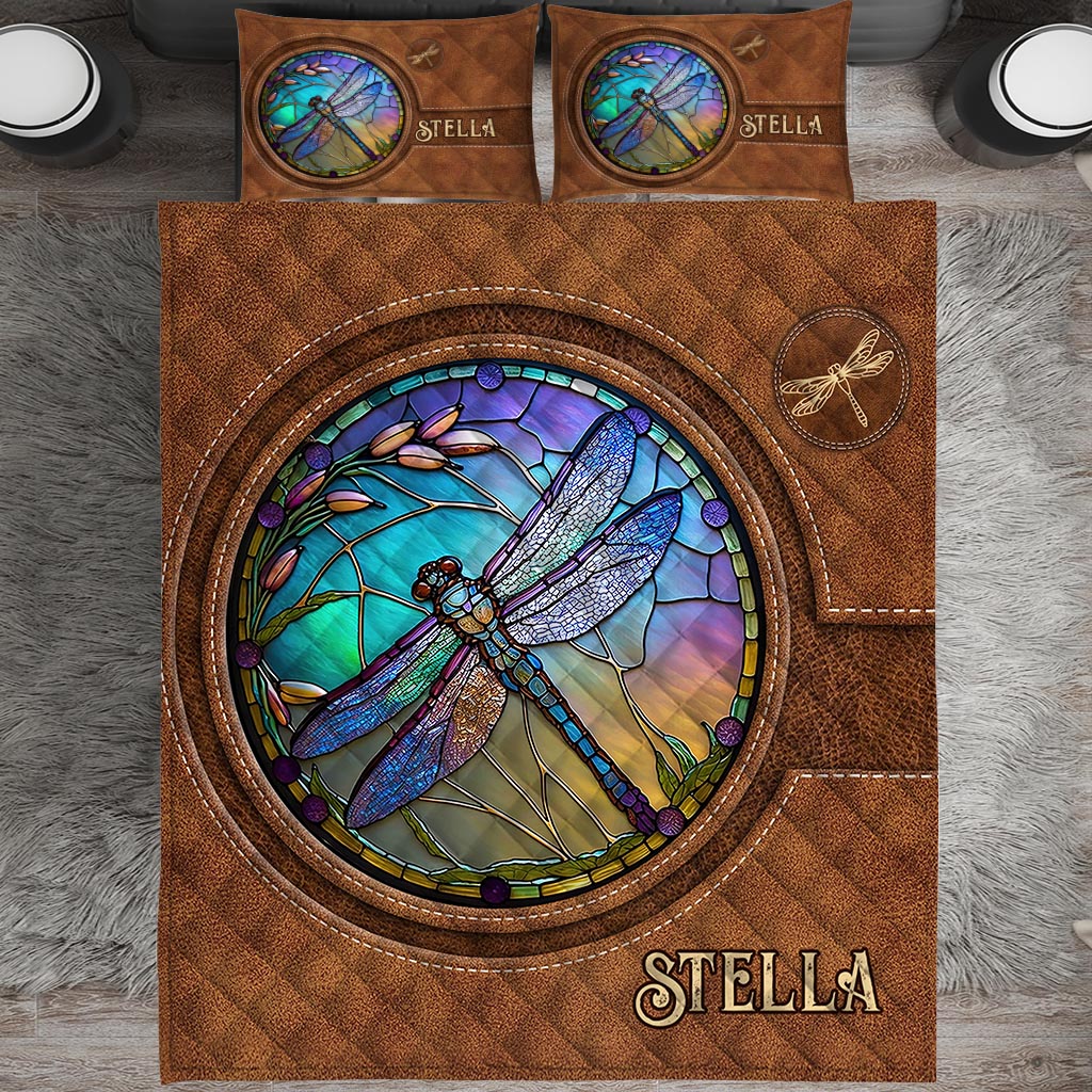 Stained Glass Dragonfly - Personalized Dragonfly Quilt Set