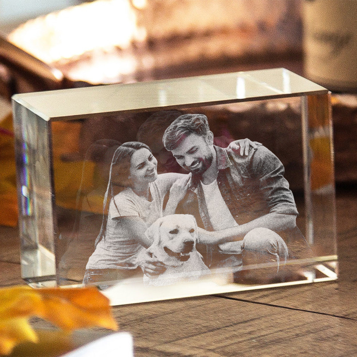 Custom Photo - Personalized Dog Laser Engraving 3D Cuboid Shaped Crystal Lamp