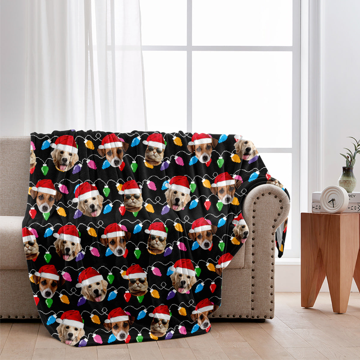 Any Photo Upload Colorful Christmas Light - Personalized Dog Blanket