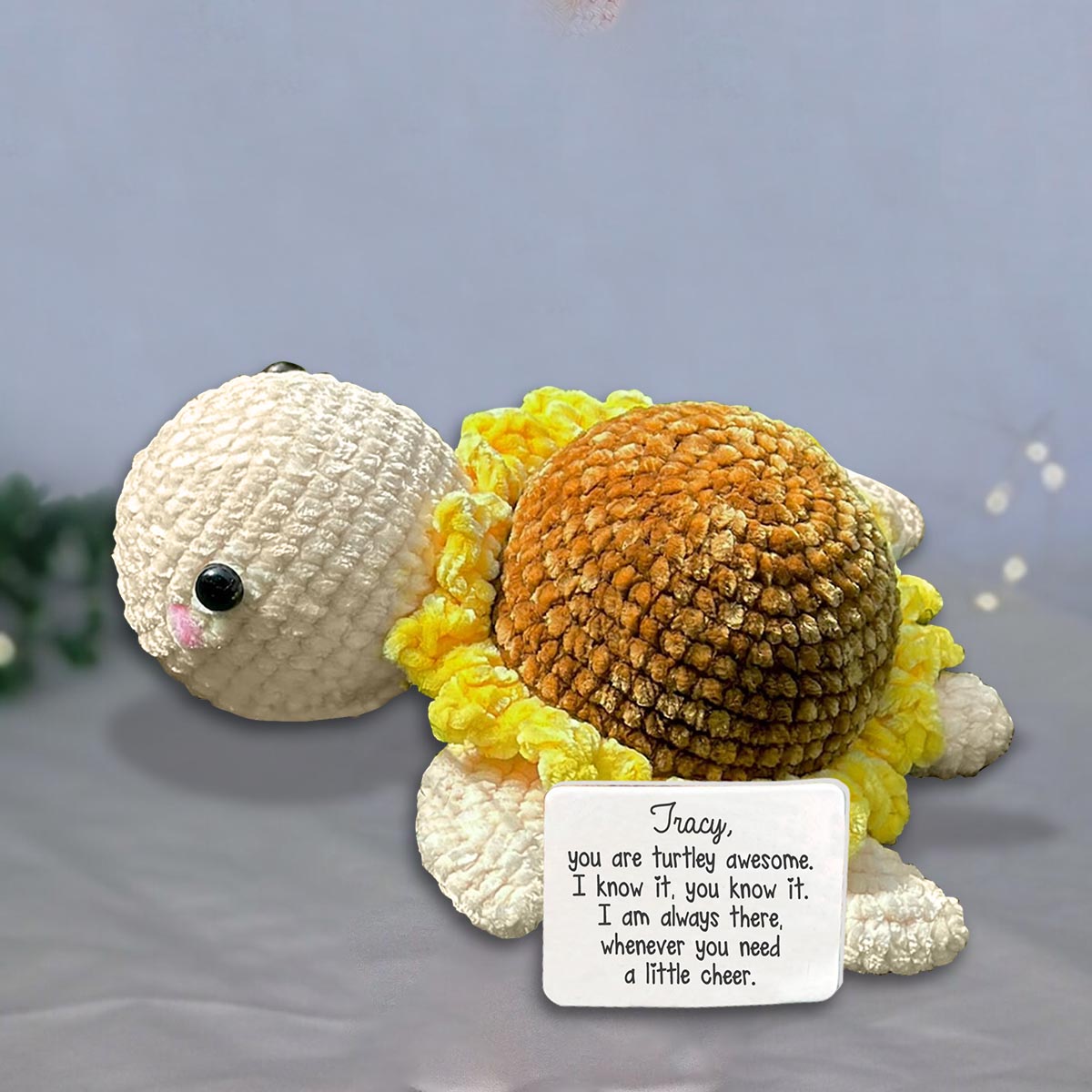 You're Turtley Awesome Stuffed Turtle - Personalized Turtle Hand Knitted Figurine