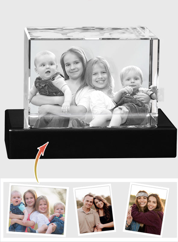 Custom Photo - Personalized Kid Laser Engraving 3D Cuboid Shaped Crystal Lamp