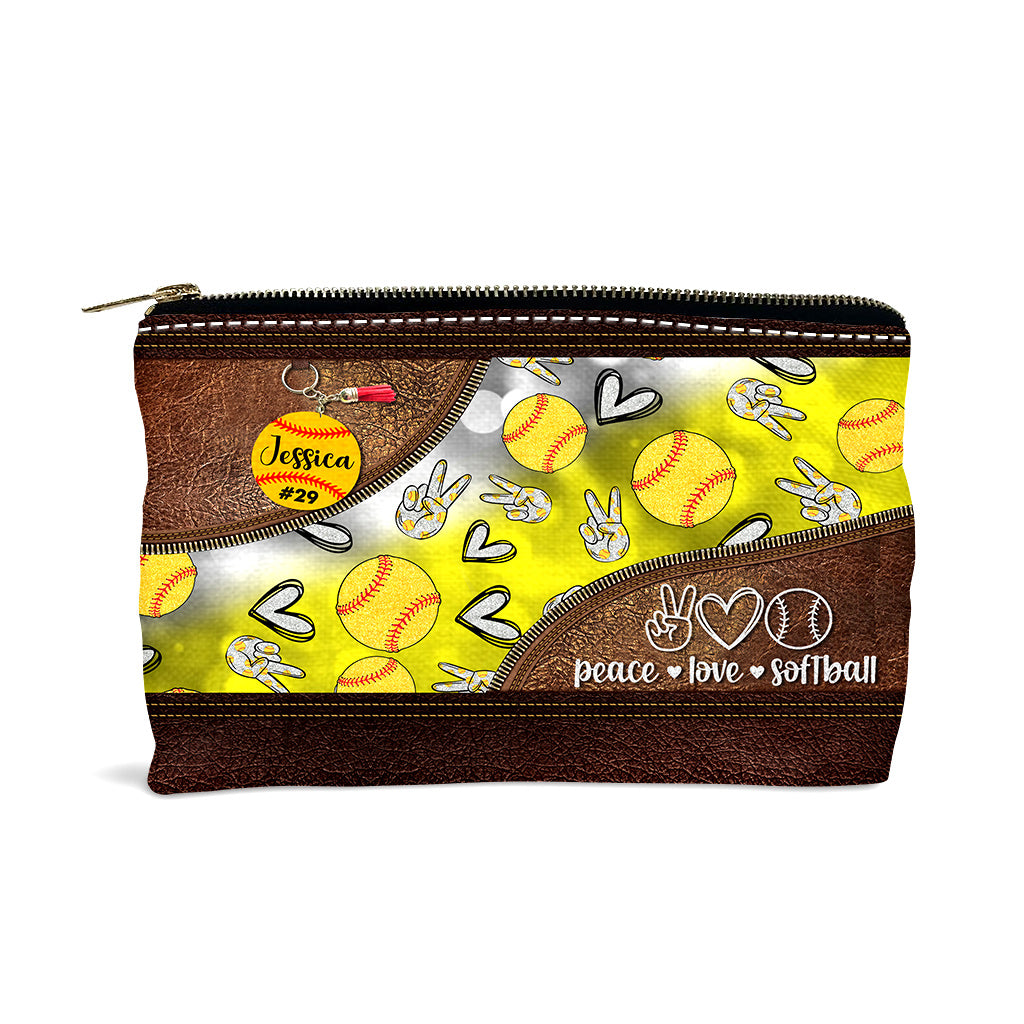 Peace Love Softball - Personalized Softball Pouch