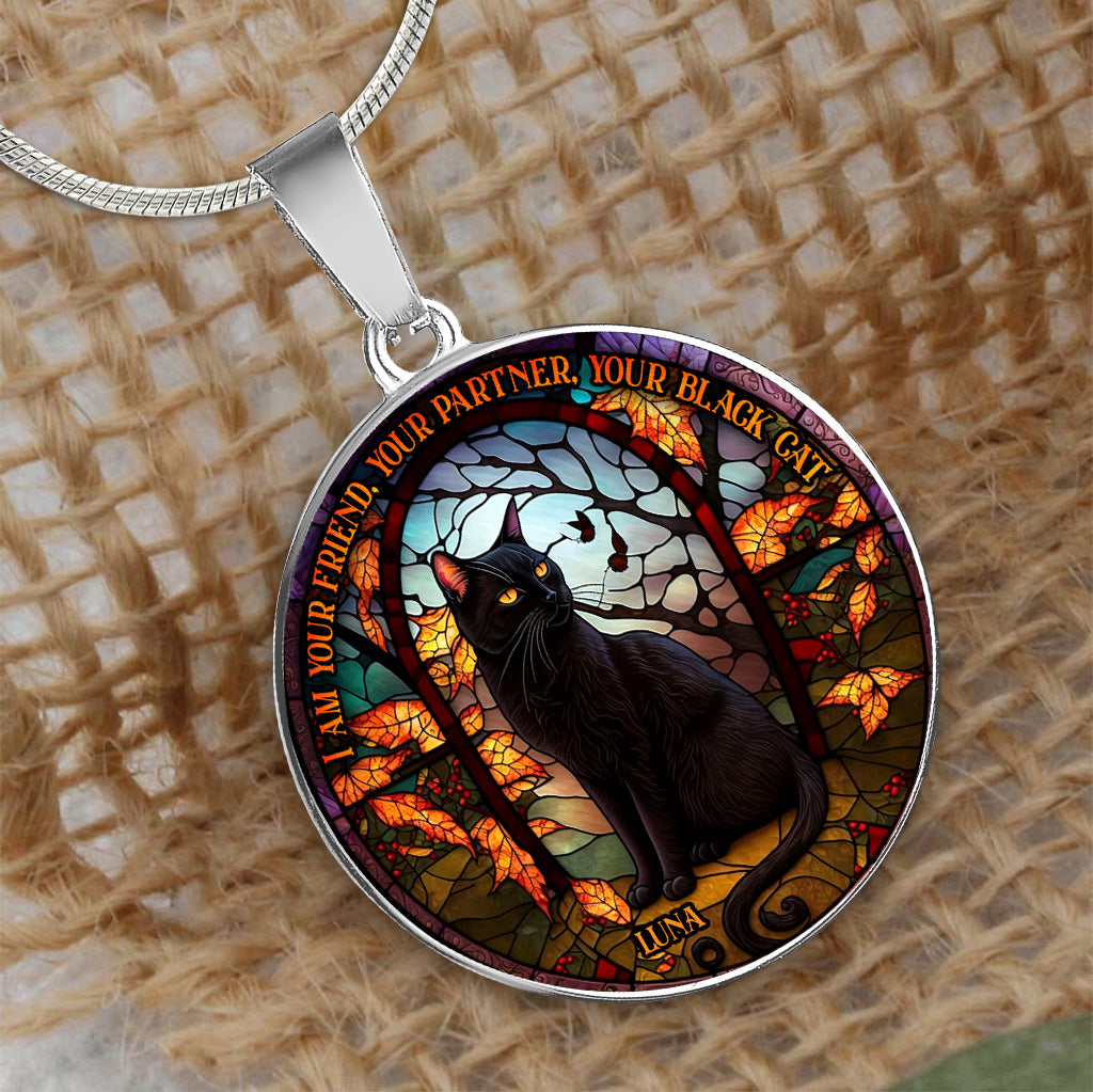 Black Cat - Personalized Black Cat Round Pendant Necklace