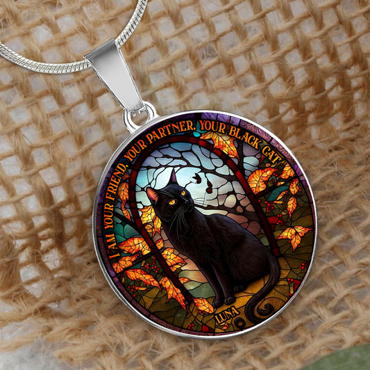 Black Cat - Personalized Black Cat Round Pendant Necklace