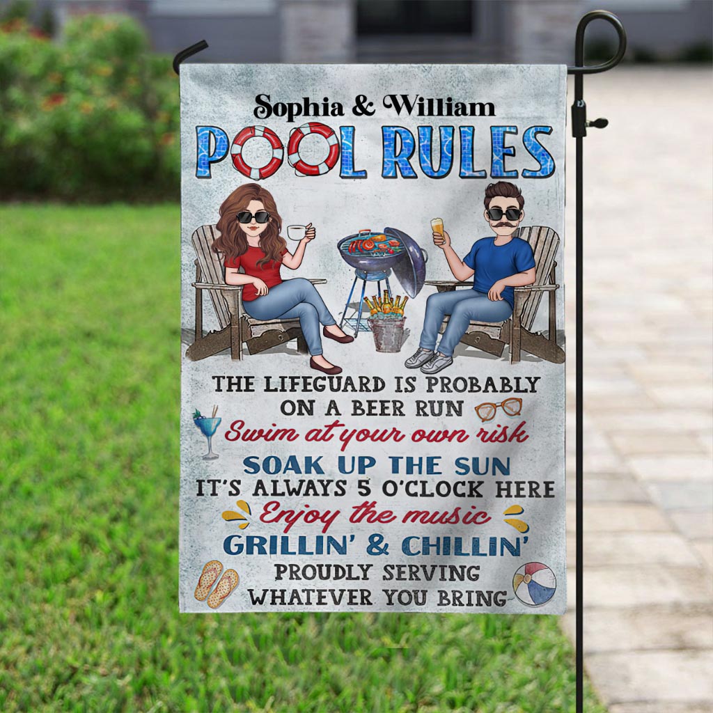 Pool Rules Swim At Your Own Risk - Personalized Backyard Garden Flag
