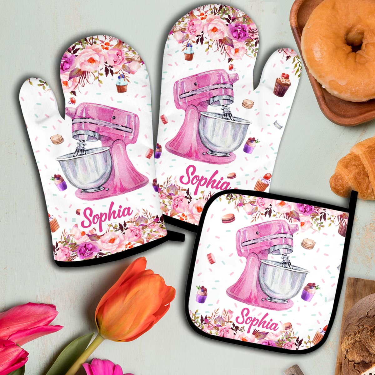 Baking Is My Therapy - Personalized Baking Oven Mitts & Pot Holder Set