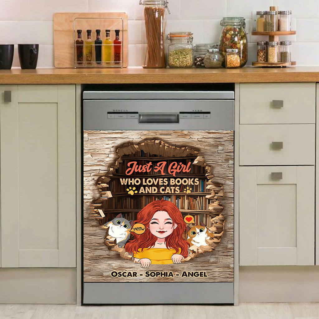 Love Books And Cats - Personalized Book Dishwasher Cover