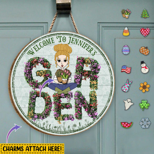 Welcome To My Garden - Personalized Gardening Interchangeable Seasonal Wood Sign
