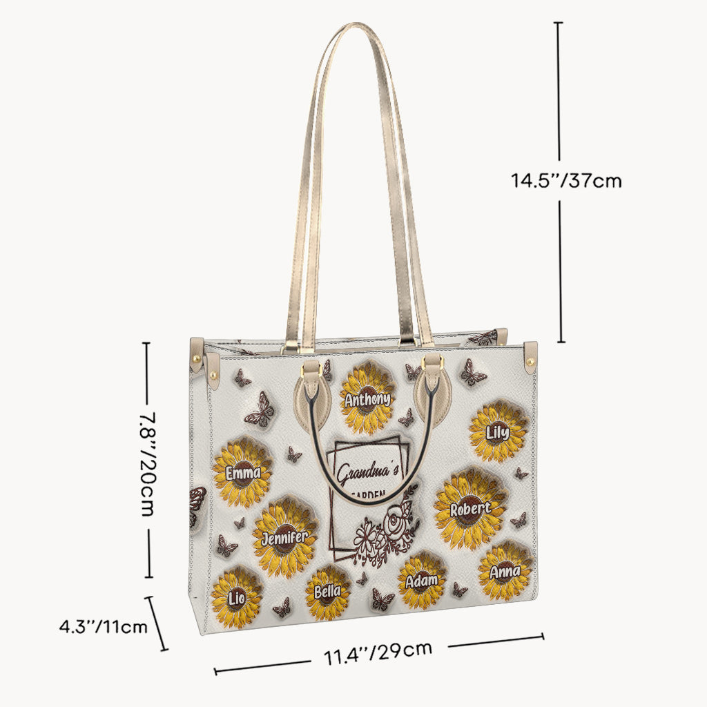 Grandma's Sunflower Garden - Gift for grandma - Personalized Leather Handbag