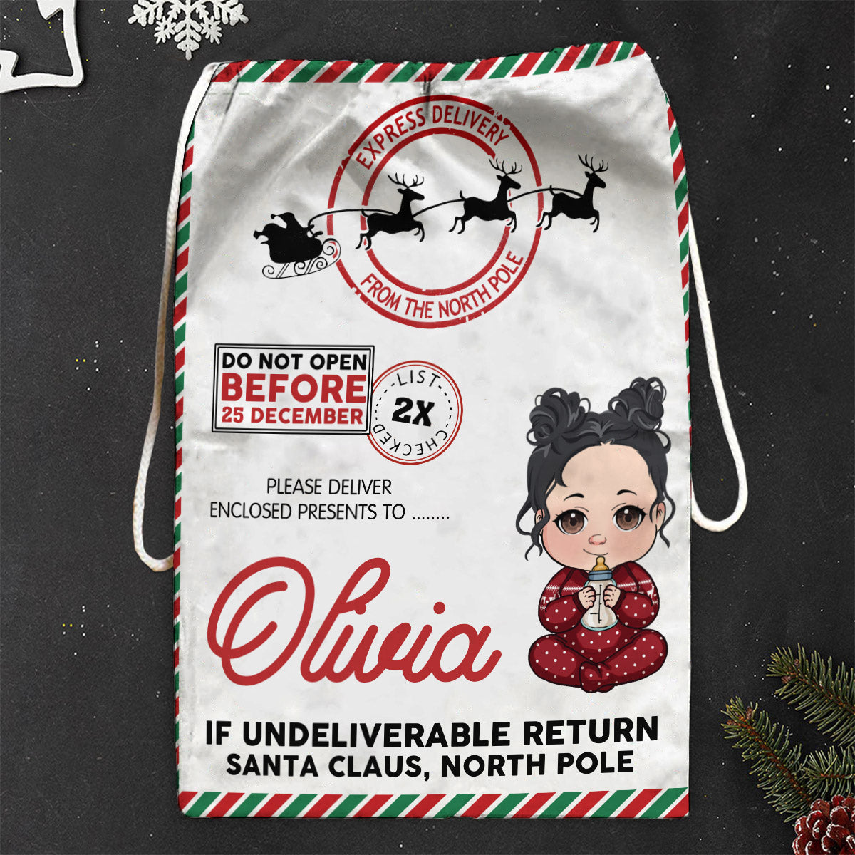 Do Not Open Before 25 December - Personalized Family Drawstring Tote Bag