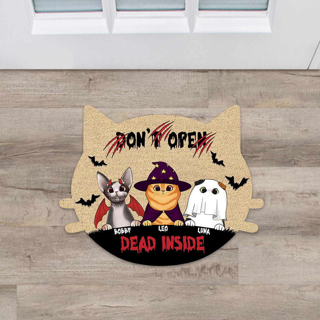 Don't Open, Dead Inside - Personalized Cat Shaped Doormat
