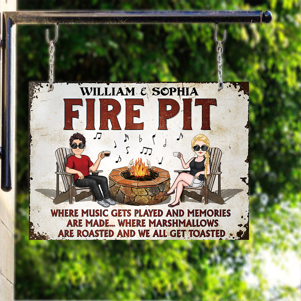 Welcome To Our Fire Pit - Personalized Backyard Rectangle Metal Sign