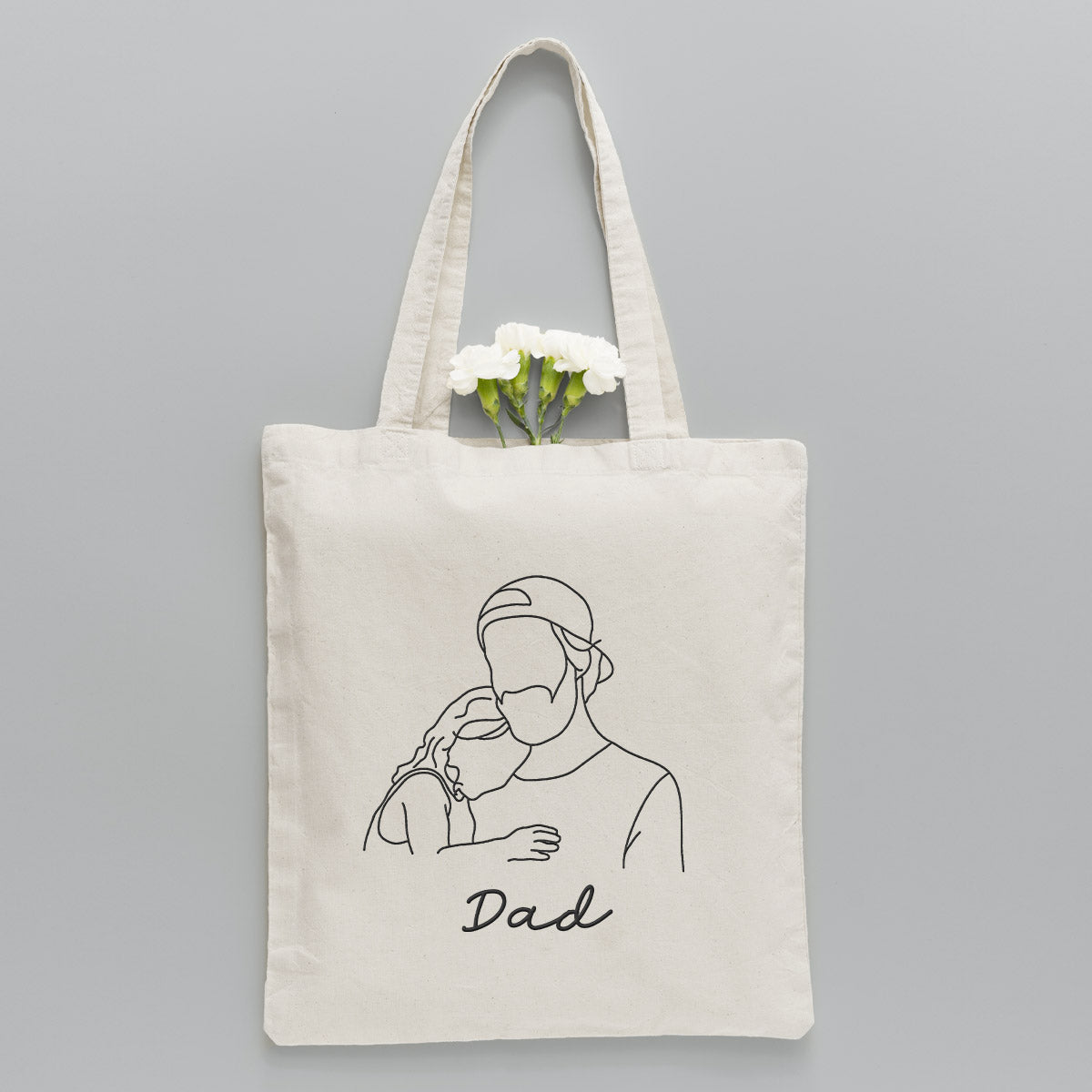Custom Photo Line Art - Personalized Step Dad Embroidered Tote Bag
