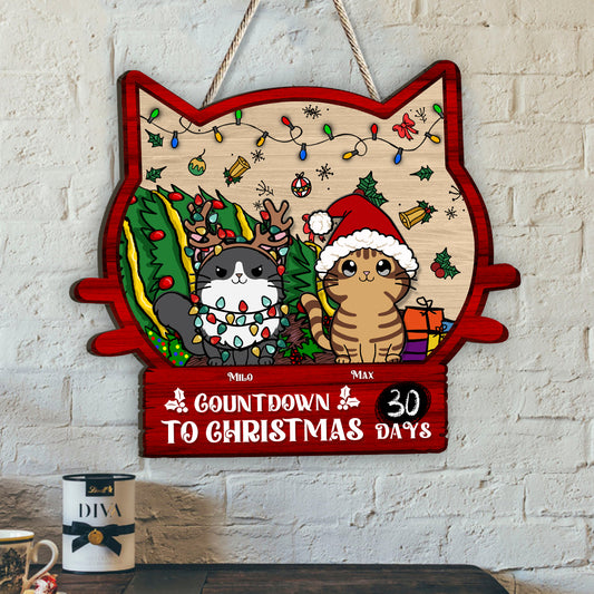 Countdown To Christmas - Personalized Cat Wood Sign