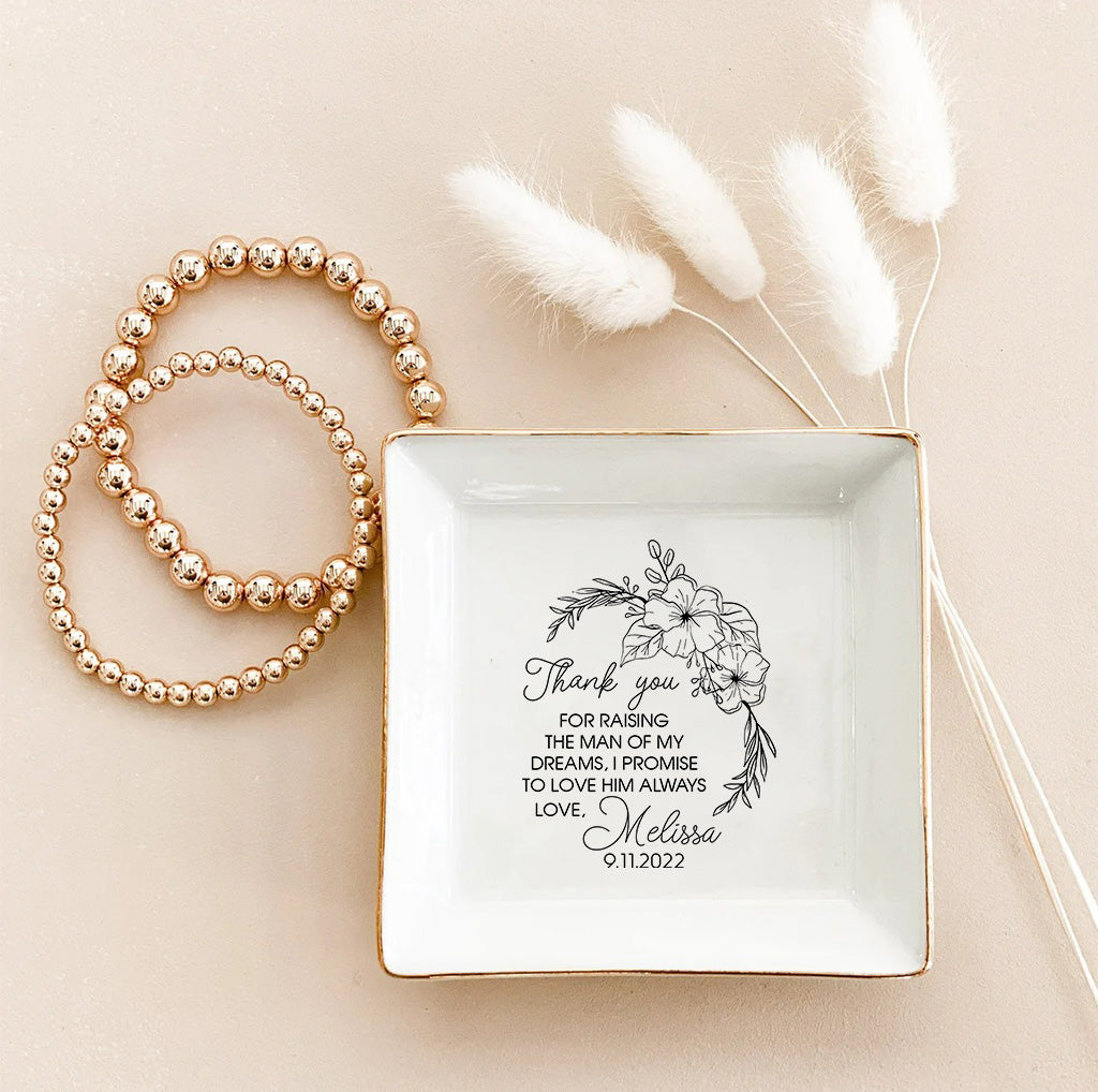 Thank You For Raising The Man Of My Dreams Gift For Mother Of The Groom From Bride - wedding gift for mother in law - Personalized Jewelry Dish