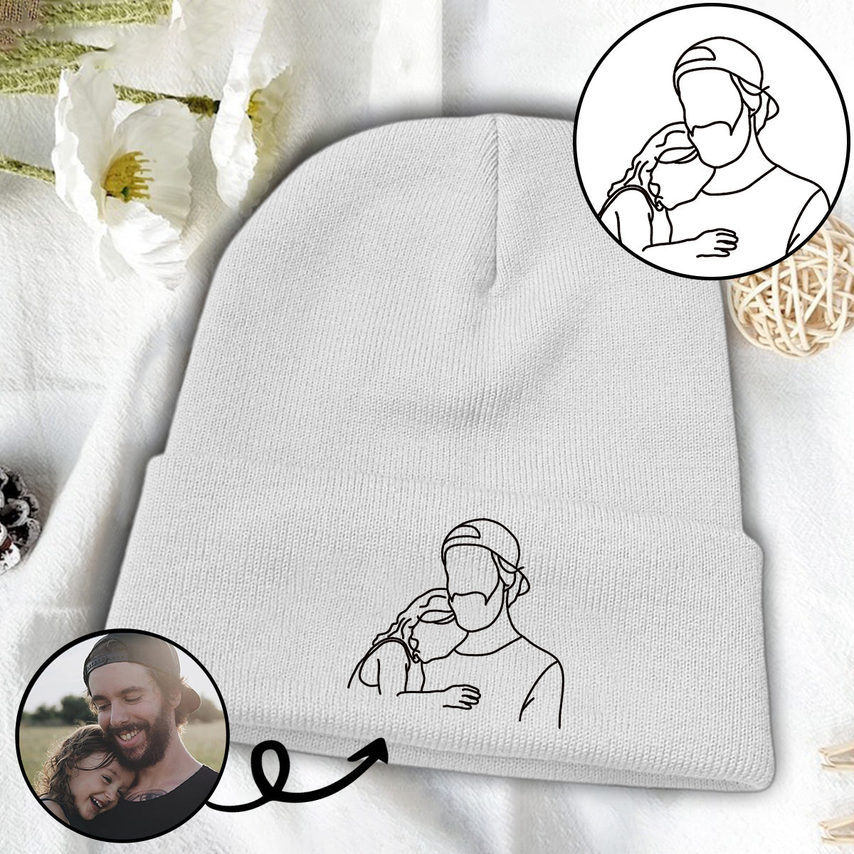 Custom Photo - Personalized Step Dad Embroidered Beanie