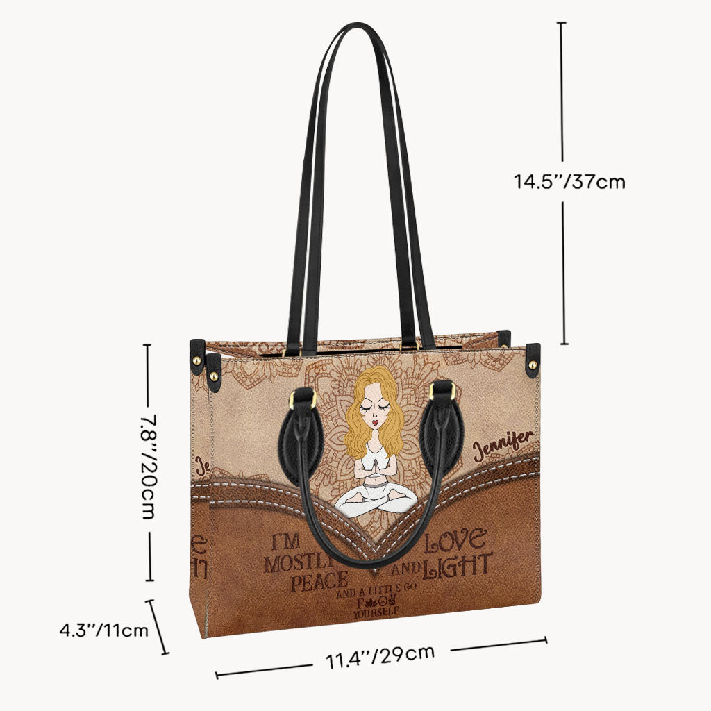 I'm Mostly Peace - Personalized Yoga Leather Handbag