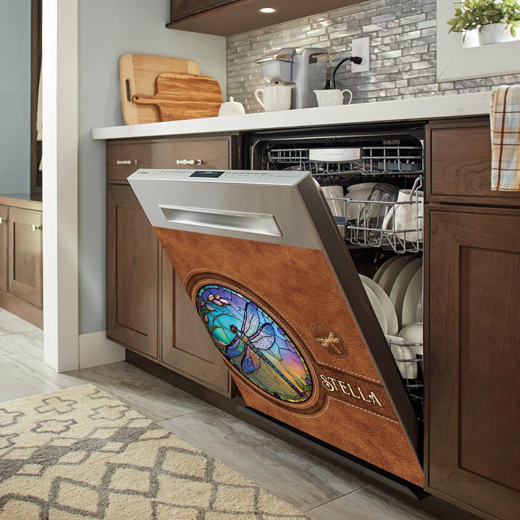 Stained Glass Dragonfly - Personalized Dragonfly Dishwasher Cover