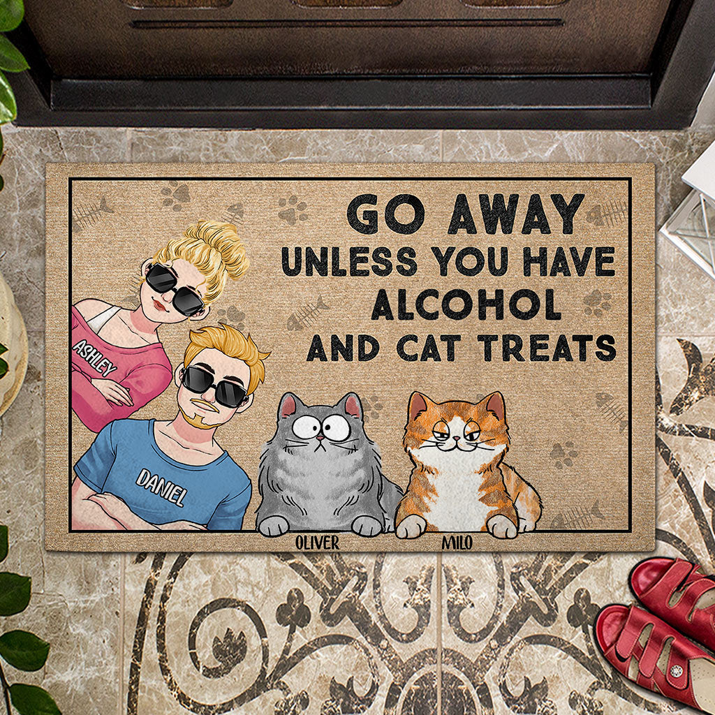 Go Away Unless You Have Alcohol And Cat Treats - Personalized Couple Doormat