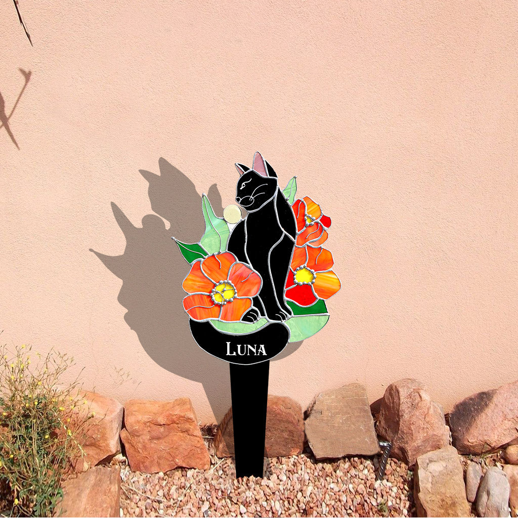 Black Cat - Personalized Black Cat Acrylic Garden Sign