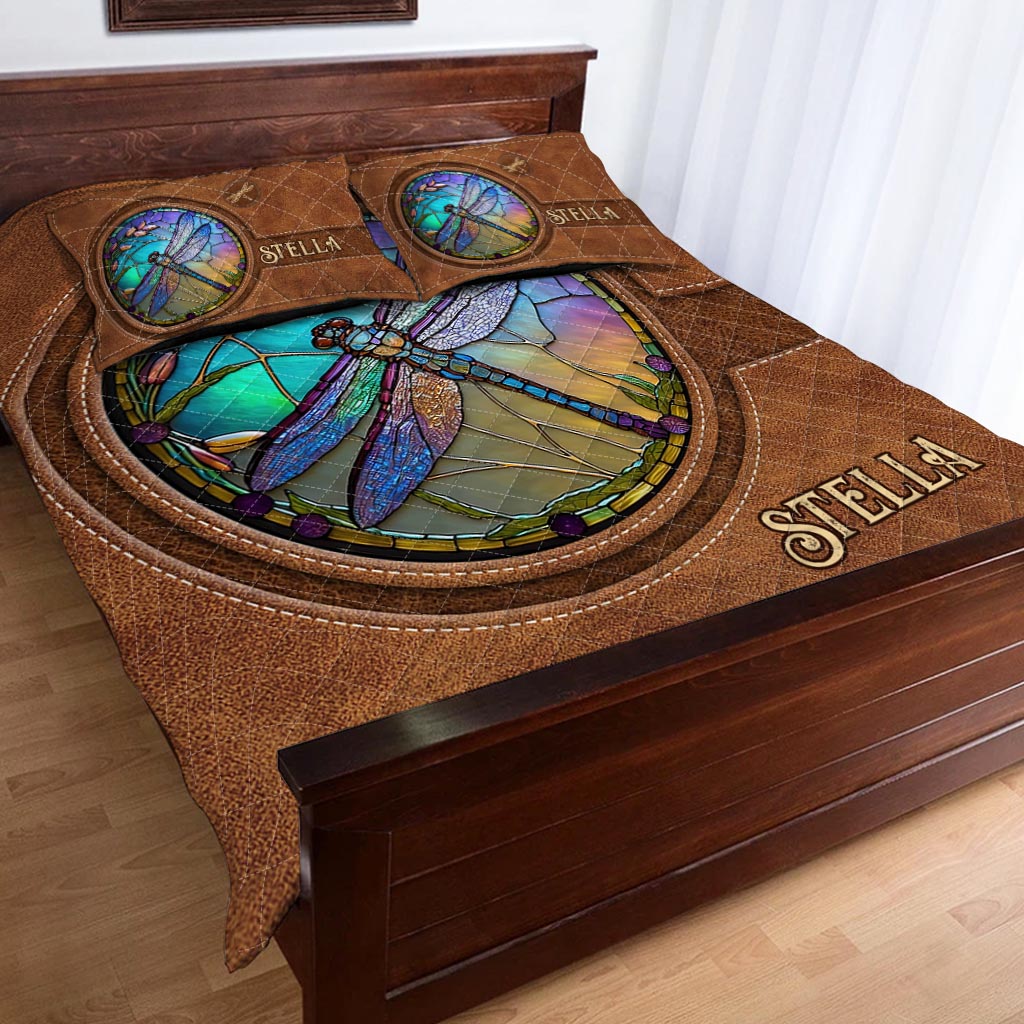 Stained Glass Dragonfly - Personalized Dragonfly Quilt Set