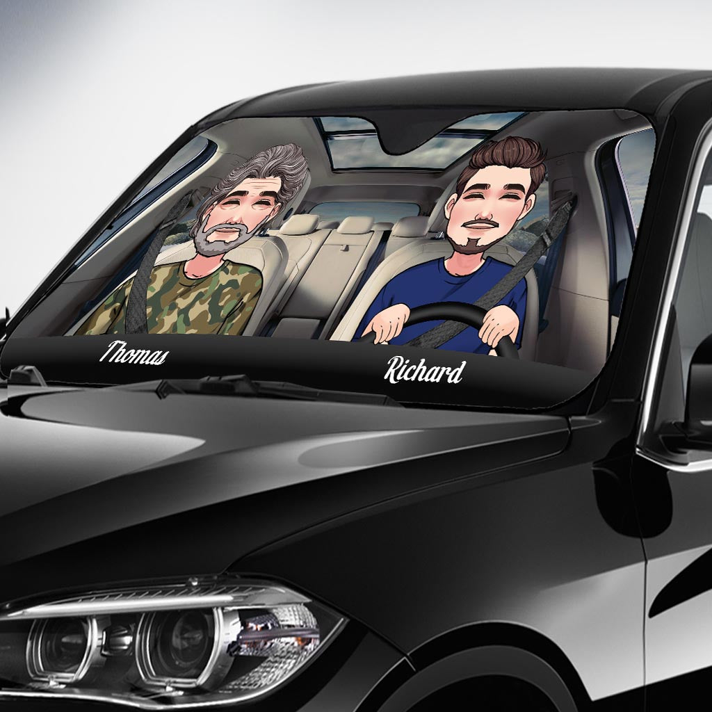 Adventure Awaits - Husband And Wife gift for wife, husband, girlfriend, boyfriend, mom, dad - Personalized Car Sunshade